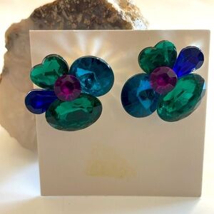 Vintage Foiled Rhinestone Pierced Earrings